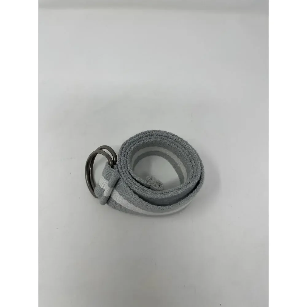 Men's Gray and White Striped Canvas Webbed Belt with D-Ring Buckel‎